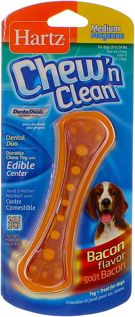 Hartz Chew N' Clean Dental Duo Dog Chew Toy Bacon Flavor, Medium