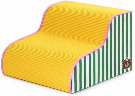 Dog Steps for Small Dogs, Dog Stairs for Bed, Curved Pet Stairs for Puppy and Cat, Doggie Ladder with Washable Cover, Pet Ramp for Sofa, Non-Slip Pet Stairs for Indoor Use(2 Step)