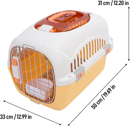 Plastic Dog Kennel, Airline Approved Pet Carrier with Detachable Top and Skylight, for Small Dogs Cats Travel Outdoor Vet Visits (Yellow)