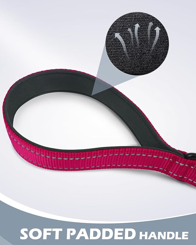 Joytale Strong Short Dog Leash 2FT, 1.2 Inch Wide, Heavy Duty, Padded Handle for Traffic Control, Reflective Leash for Medium and Large Dogs Walking Training, Hot Pink