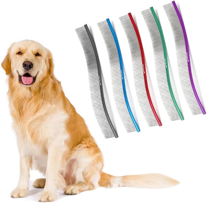 Pet Deshedding Comb For Dogs Cats Easy Use Stainless Steel Hair Comb For Pet Shedding Hair Curved Comb For Pet Grooming Pet Hair Removal Comb