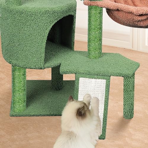 Wang Xin Three Layer Cat Tree with Cat Condo Scratch Pad and Two Hammocks,Green … - Image 6
