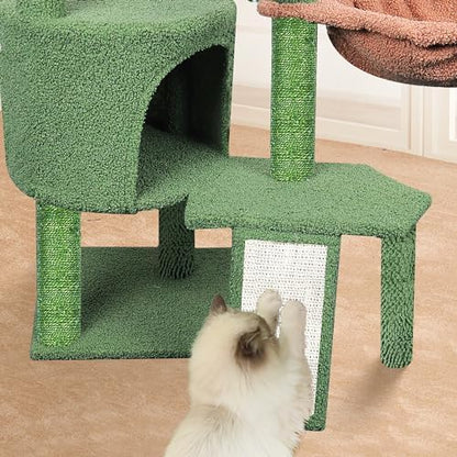 Wang Xin Three Layer Cat Tree with Cat Condo Scratch Pad and Two Hammocks,Green … - Image 6