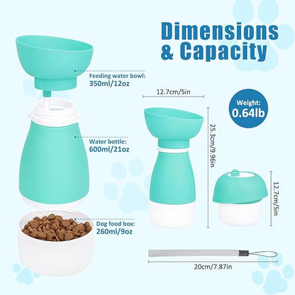 Dog Water Bottle with Food Container, Portable Dog Cat Puppy Pet Water Dispenser Feeder for for Pets Travel, Walking, Hiking and Outdoor Activities