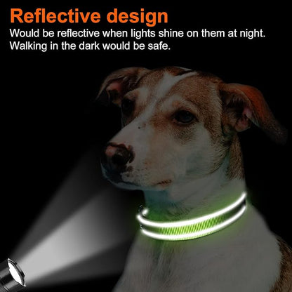 Joytale Reflective Dog Collar, Soft Neoprene Padded, Metal D-Ring, Nylon Pet Collar Adjustable for Large Dogs, Green, L