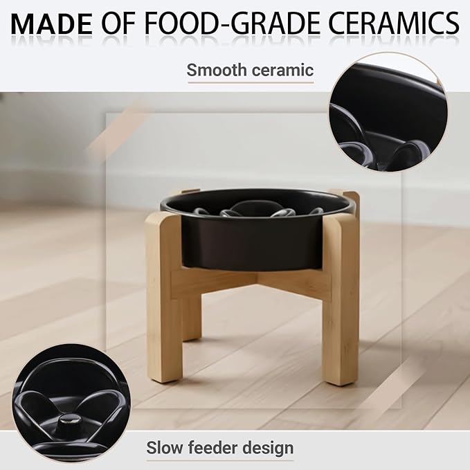 Petygooing 8.66 in Dog Bowl Ceramic Slow Feeder for Medium Large Dogs,Elevated/Raised Slow Feeding Dog Food Water Dish Heavy Weighted,Puzzle Eating Bowl Modern Maze (Black, 8.26in)