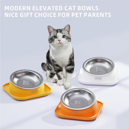 Elevated Cat Food Bowl, Tilted Feeding Stand, Whisker Friendly, Slanted Flat Plastic Feeder, Orange