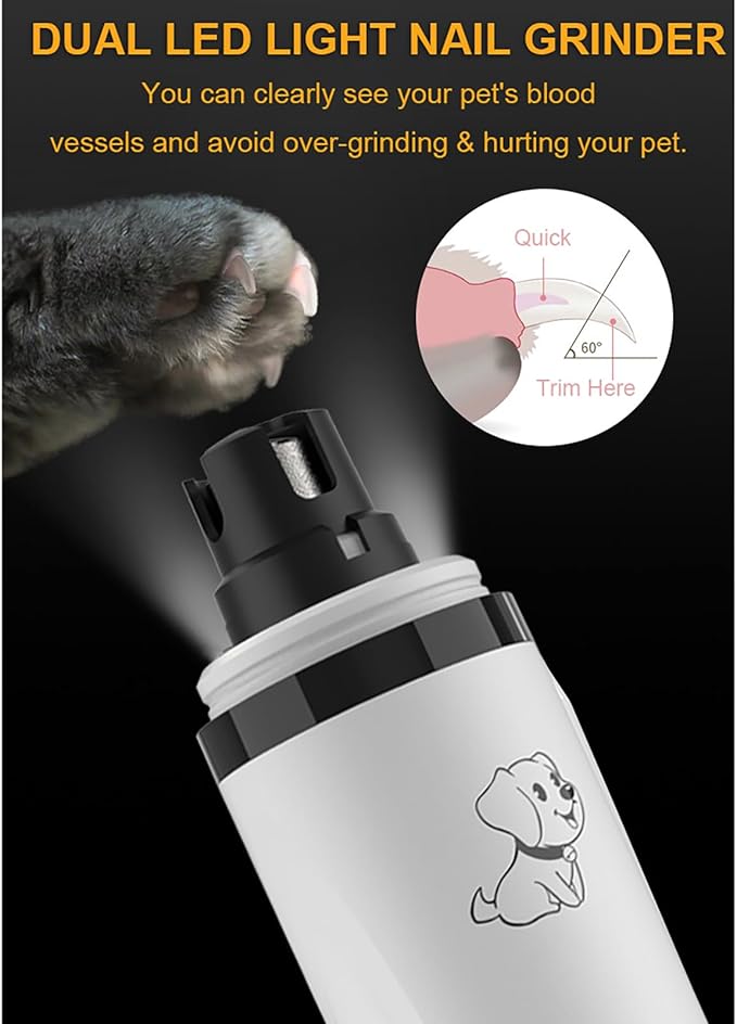 2026 Upgrade Silent Groom Pro Nail Grinder,Silent Groom Pro for Dogs,with LED Light & 3 Speeds,2000mAh Battery,Quick USB Charge (White)