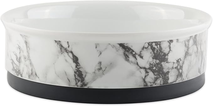 Bone Dry Pet Bowl Collection Ceramic Set, Small, Marble, 2 Count White