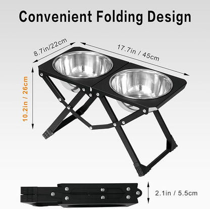 Foldable Elevated Dog Bowl Holder with 2 Large 58oz Stainless Steel Bowls, 10.2" Tall Raised Dog Bowl Stand for Medium/Large Breeds, Indoor and Outdoor Use