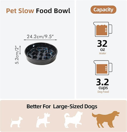 Ceramic 3.2 Cup Dog Bowl Slow Feeder, 9.5 inch Slow Pet Food Dish for Large Dog, Stop Bloat, Preventing Choking(Single Bowl, Starry Sky)