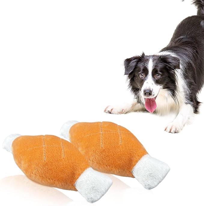 Andiker 2pcs Dog Squeaky Toy, Dog Chicken Legs Bone Pet Funny Squeaky Toy Dog Plush Toy for Small Medium Large Dogs and Cats (18cm)