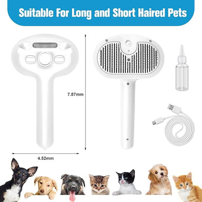 Steam Brush for Cats,4 in 1 Cat Steam Brush Self-Cleaning Slicker Brushes for Dogs,Pet Spary Hair Removal Comb for Grooming Massage,Recharegable Cat Dog Brush Used for Long&Short Haired Dogs White