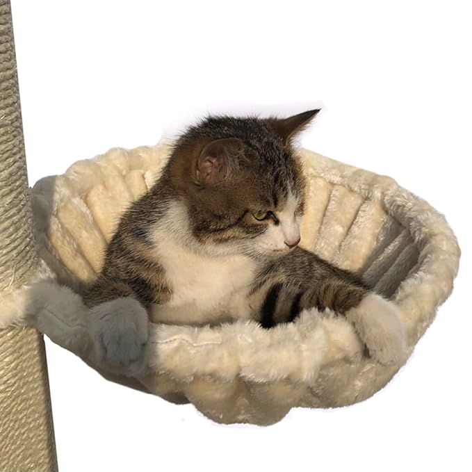 SHENGOCASE 2-Pack 14.6" Large Beige Cat Tree Tower Replacement Basket Lounger Hammock Bed, 5pcs Hanging Pom-pom Toys with Elastic Strings, Cat Tree Accessories Hammock Attachment