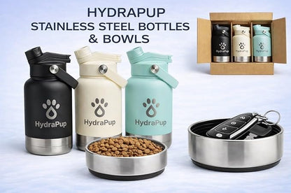 32oz Insulated Water Bottle with Dog Bowls – Human & Pet Shared Use, Stainless Steel Leakproof Travel Bottle (Matte Black)
