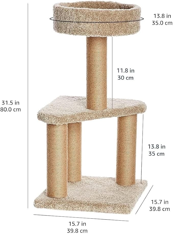 Amazon Basics Cat Tree - Multi-Level Climbing Activity Tower with Jute Rope Scratching Posts for Indoor Cats & Kittens, Medium (31.5"H), Beige