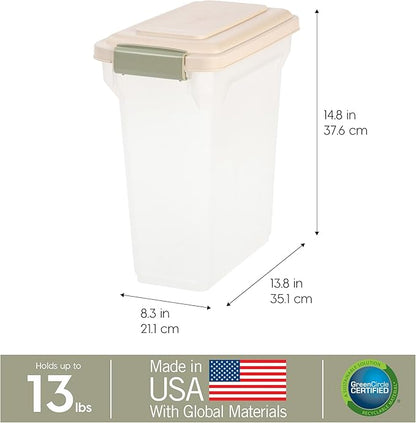IRIS USA Dog Food Storage Container, Airtight Lid, Up to 13 Pounds Pet Food Storage, Versatile Pet Food Bin, Treats, BPA Free, Almond