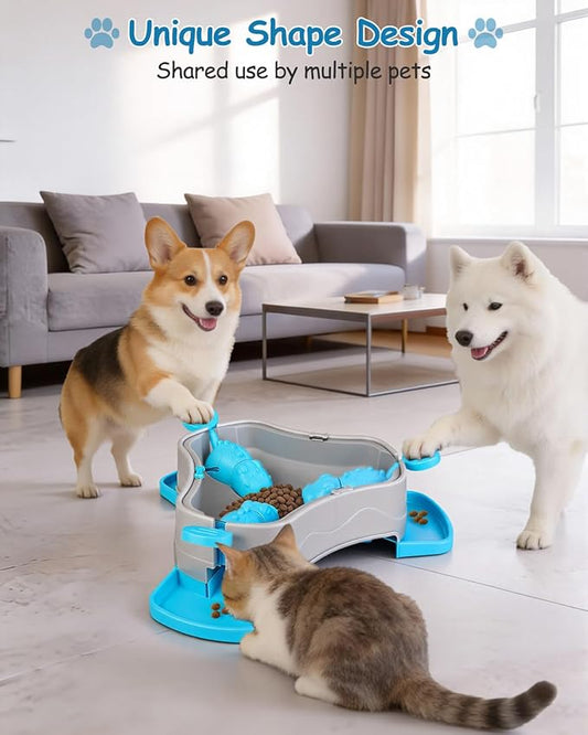 Dog Puzzle Toy, 3-in-1 Interactive Dog Puzzle Toys Press-Type Dog Treat Dispenser Toy Dog Enrichment Toy No-Slip Dog Slow Feeder Interactive Brain Training Toy for Smart Dog Cat, Blue