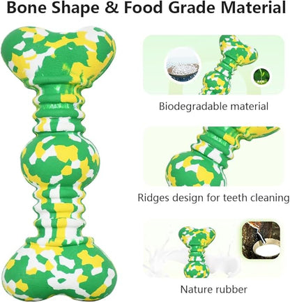 Dog Chew Toys for Aggressive Chewers, Safe Bamboo Fiber & Nature Rubber-Partially Degradable,Teething Cleaning Toys for Small Medium Large Dog Breeds Green S