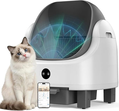 OROLEY Automatic Cat Litter Box, Self-Cleaning Litter Box with APP Monitoring, Extra Large Capacity, Odor Control System, Infrared Safety Protection, Litter Box for Multiple Cats (Gray)
