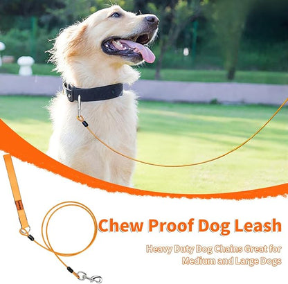 Heavy Duty Dog Leash, Chew Proof Metal Leash for Large Dogs (Up to 250lbs), WireRope Dog Leashes with Soft Silicone Grip (Orange, 5 FT)