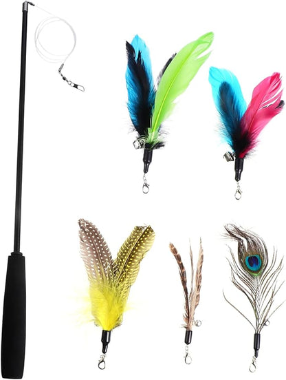 Long Kitten Teaser Home Cat Set Cat Teasing and Feather Teaser Stick Random