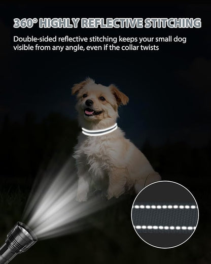 Joytale Dog Collars for Small Dogs, Feather-Light Double-Sided Reflective Nylon Collar for Night Safety, Adjustable Quick-Release for Growing Puppies, Gray, S (5/8" Width)