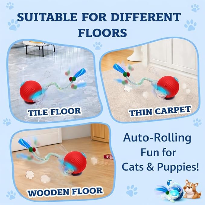 GlowPounce Interactive Rolling Ball Toy for Indoor Cats & Small Dogs – Motion-Activated Smart Moving Ball with LED Lights – Rechargeable Automatic Play Toy for Cats, Kittens & Puppies, Blue