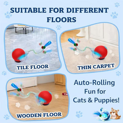 GlowPounce Interactive Rolling Ball Toy for Indoor Cats & Small Dogs – Motion-Activated Smart Moving Ball with LED Lights – Rechargeable Automatic Play Toy for Cats, Kittens & Puppies, Blue