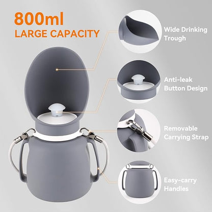 PETLESO Dog Water Bottle, Portable Dog Water Dispenser, 27 OZ Leakproof Pet Bottle Kettle for Doggy Cats Outdoor Walking/Hiking/Travel Driking, Grey