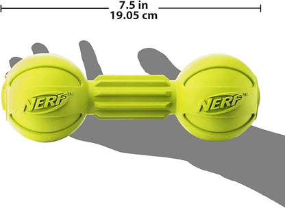 Nerf Dog Chewable Barbell Dog Toy, Lightweight, Durable and Water Resistant, 7.5 Inches, For Medium/Large Breeds, Two Pack, Blue and Green (8953)