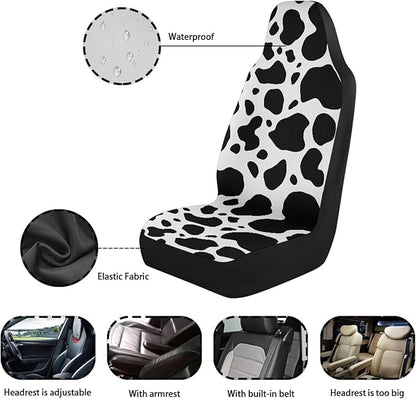 Cow Print Car Seat Covers Waterproof Car Seat Covers Full Set of 2 Easy Installation Breathable Front Seat Cover Cars Accessories Suitable for Cars, SUV and Trucks