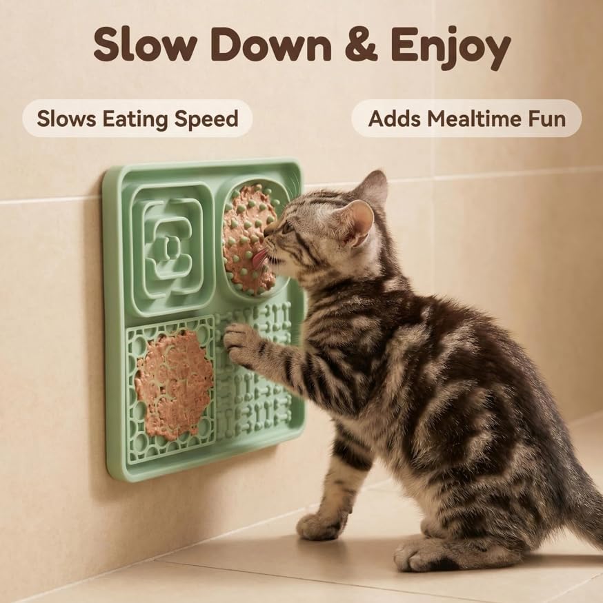 Lick Mat for Dogs and Cats, Cat Slow Feeder Silicone Cat Lick Mat with Suction Cups, Slow Feeder Licking Pad for Anxiety Relief and Boredom Reducer (Green) - Image 5
