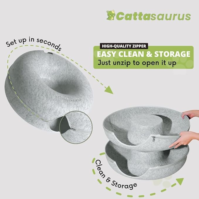 Cattasaurus Peekaboo Cat Cave Duo Jumbo Set, Extra Spacious Cat Donut for Multiple & Large Kitty 15+ lbs, Scratch Detachable Cat Beds for Indoor Cats, Washable Cat Tunnel Bed, Best Kitten Toys
