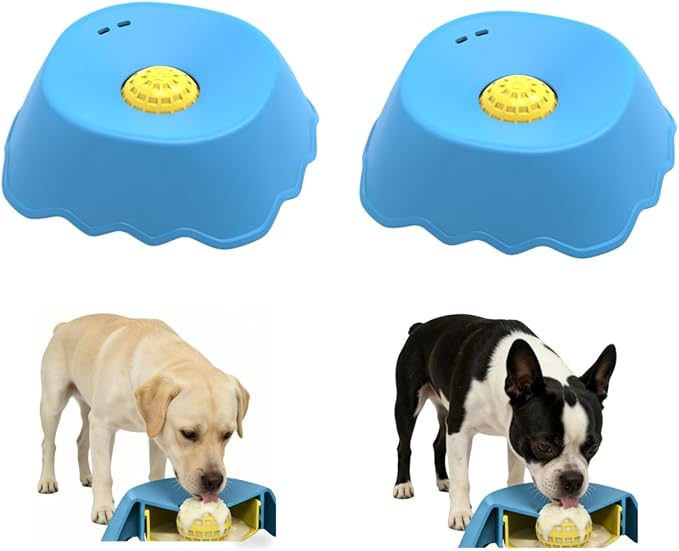 Slow Feeder Dog Bowls Interactive Dog Licking Toy & Lick Bowl for Dogs, Large Capacity Non-Slip Dog Lick Bowl for All Dogs & Cats (1, Blue&Blue)