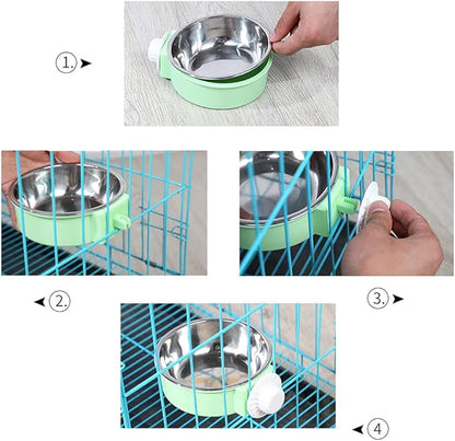 Love Dream Crate Dog Cat Bowls - Removable Stainless Steel Hanging Pet Cage Bowls for Kennel, Water Food Feeder Cage Coop Cup for Cats, Dogs, Rabbits and Small Animals (Small, Green)
