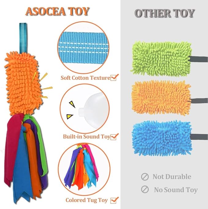 ASOCEA Dog Tug Toy with Flirt Pole, Aggressive Chewers Dog Squeaky Bungee Rope Chase Pull Tug of War Lure Toy with Teaser Wand for Small Medium Large Dogs Puppy Outdoor Exercise & Training