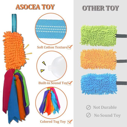 ASOCEA Dog Tug Toy with Flirt Pole, Aggressive Chewers Dog Squeaky Bungee Rope Chase Pull Tug of War Lure Toy with Teaser Wand for Small Medium Large Dogs Puppy Outdoor Exercise & Training