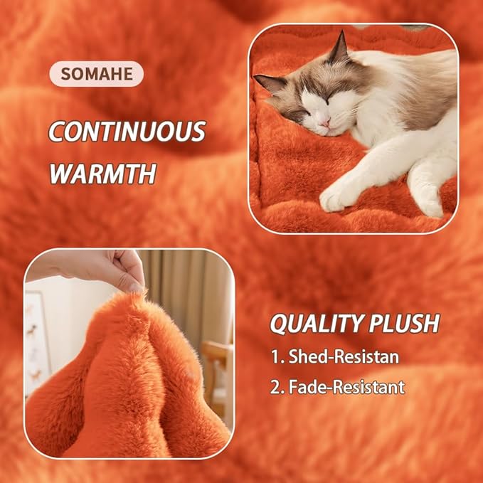 Cat Bed Mat, Soft Plush Faux Fur Kneading Pet Bed, Machine Washable Cat Sleeping Pad for Indoor Cats & Kittens, Non-Slip Fluffy Cat Rug for Couch Sofa Floor, 23x15 Inch Orange