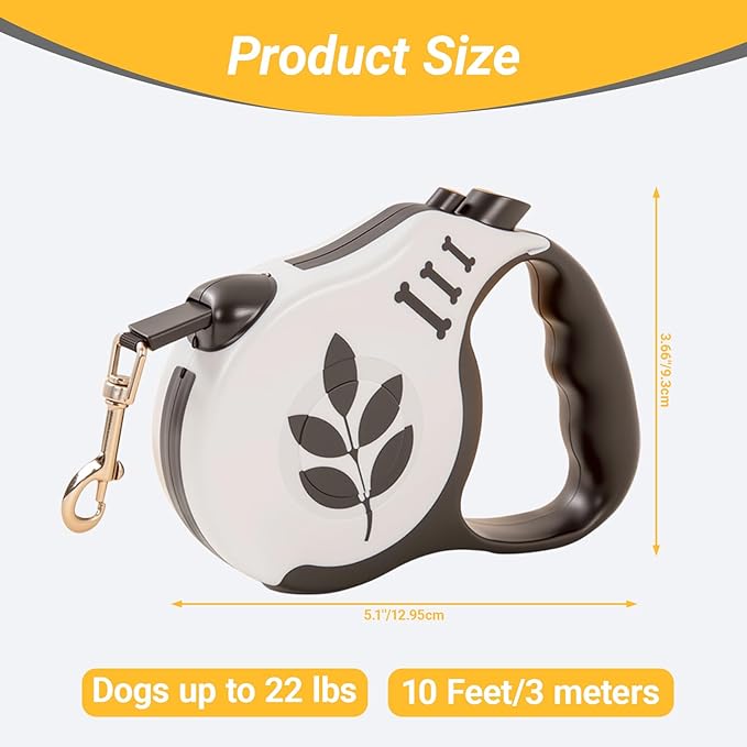 Retractable Dog Leash with Non-Slip Handle, 10 FT Automatic Telescopic Tractor with Atuo Locking Botton，Durable Pet Tape for Small and Medium-Sized Dogs White
