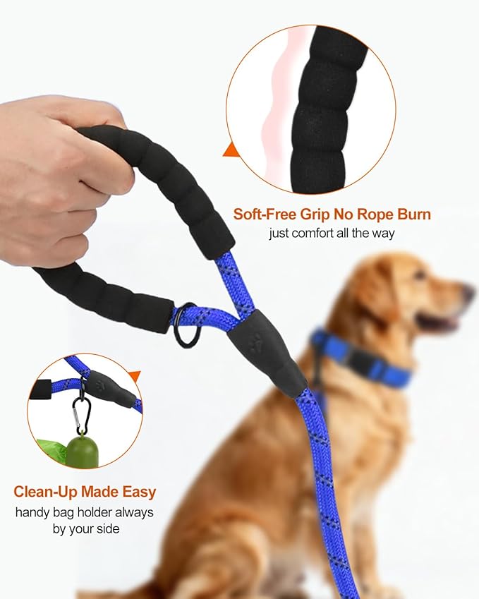 Joytale Dog Leash for Large Dogs, Heavy Duty Nylon Leashes with Comfortable Padded Handle and Highly Reflective Threads, Ideal for Walking and Training, NavyBlue, 5'×1/2''