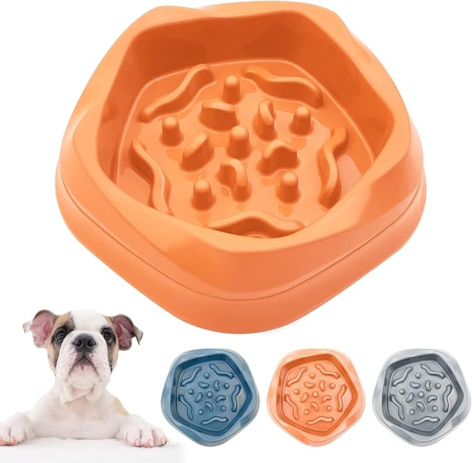 VANNON Slow Feeder Dog Bowls Non Slip Puppy Bowl Durable Dog Puzzle Feeder Bloat Stop Food Bowls for Puppy and Small Dogs, BPA Free, 2 Cups, Orange