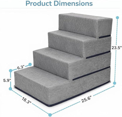 Elevon Dog Stairs for Bed 23.5" H, 4-Step Dog Steps for High Bed and Couch, Pet Steps for Small Dogs and Cats, Non-Slip Balanced Pet Ramp Indoor, Grey