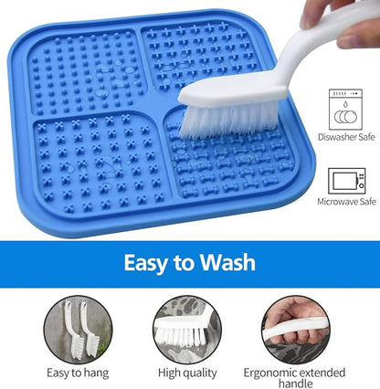 Dog Licking Mat, 2Pcs Large Dog Lick Pad with Suction Cups, with Silicone Spatula and Cleaning Brush, Dog Cat Slow Feeder for Peanut Butter, Yogurt, Snacks, Reduce Anxiety Boredom(Blue+Yellow)