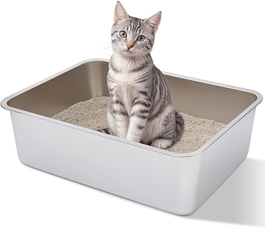 Stainless Steel Litter Box, 17.7"x13.8"x6" Medium to Large Metal Litter Box for Kitty/Cat/Rabbits, Easy to Clean, Non Stick Litterbox No Smell for Adult Cats