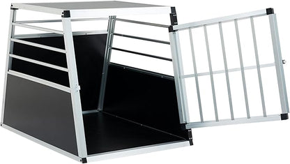 Aluminum Dog Crate 36x26x27 Inch, Pet Carrier Travel Box for Dogs Cats, Black & Silver Aluminum Transport Kennel