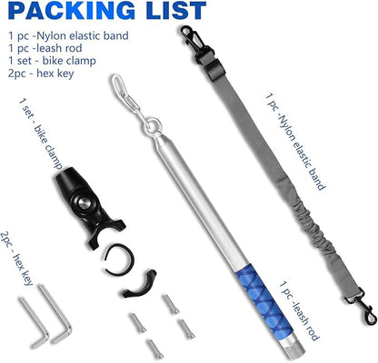 Bicycle Dog Leash for Riding, Hands Free 150° Rotating Built-in Shock Absorber Bike Retractable Leashes for Cycling, Elastic Nylon Adjusted Car Holder Seat Belt Rope (Silver)