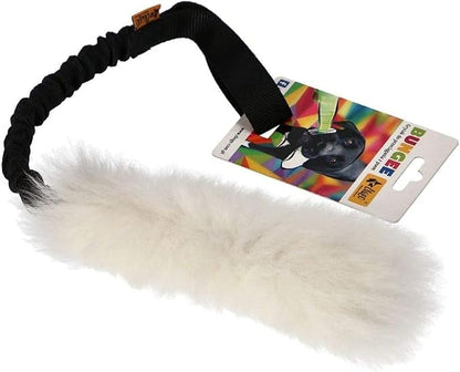Dingo tug Toy for Dog, Natural Fabric, Sheepskin Toy, for Chasing Motivation Reward Agility, Bungee Handle, Black 98500