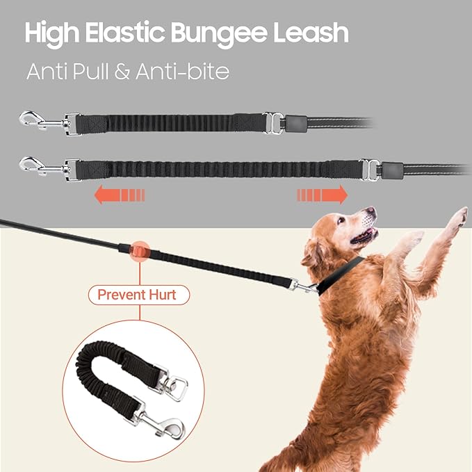 Happy & Polly 4-in-1 Dog Leash - Retractable, Heavy Duty, 16.4 ft with Flashlight & Bungee for Small Dogs