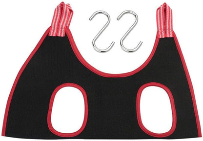 TOYANDONA Pet Hammock Bed Elevated Cat and Dog Sleeping Bed Breathable Hanging Macrame Hammock with Black and Red Fabric, Medium Size for Indoor Pets
